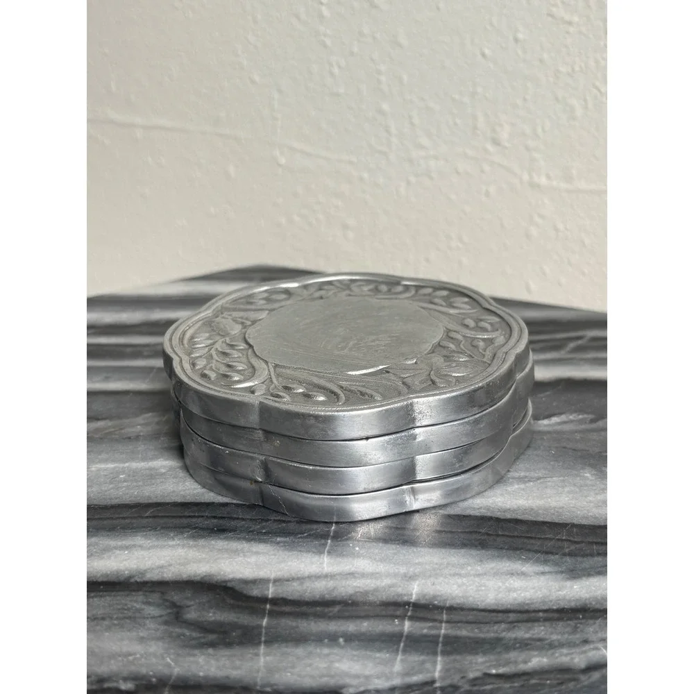 Lenox Silver‎ Metal Floral Butterfly Coasters Set of 4 Cork Backed Scalloped 4in